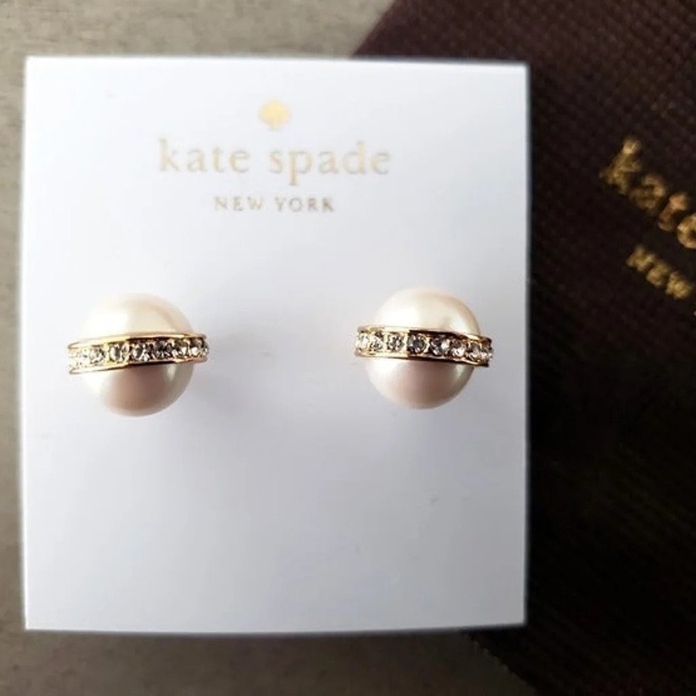 Kate Spade Purely Pearly Diamond Accent Pearl Earrings WBRUB574